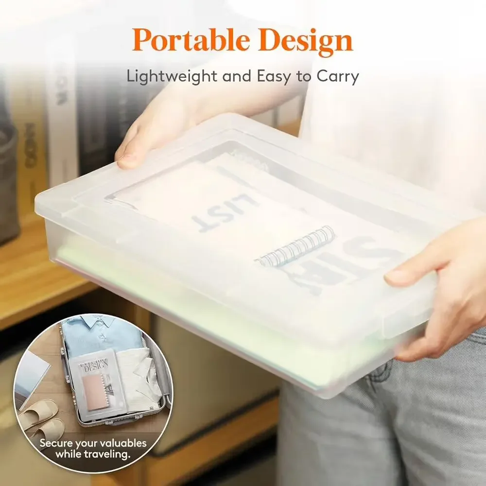 Lifewit 2-Pack Clear A4 Storage Boxes w/ Latching Lids – Fits 8.5”x11” Paper